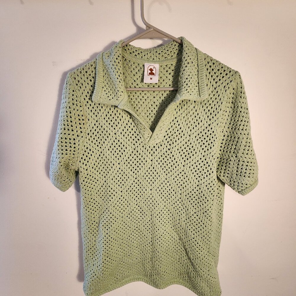 Dandy Del Mar - The Antibes Crochet Shirt in Pistacio - Medium
